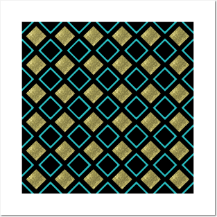 Harlequin design in black and gold with teal Posters and Art